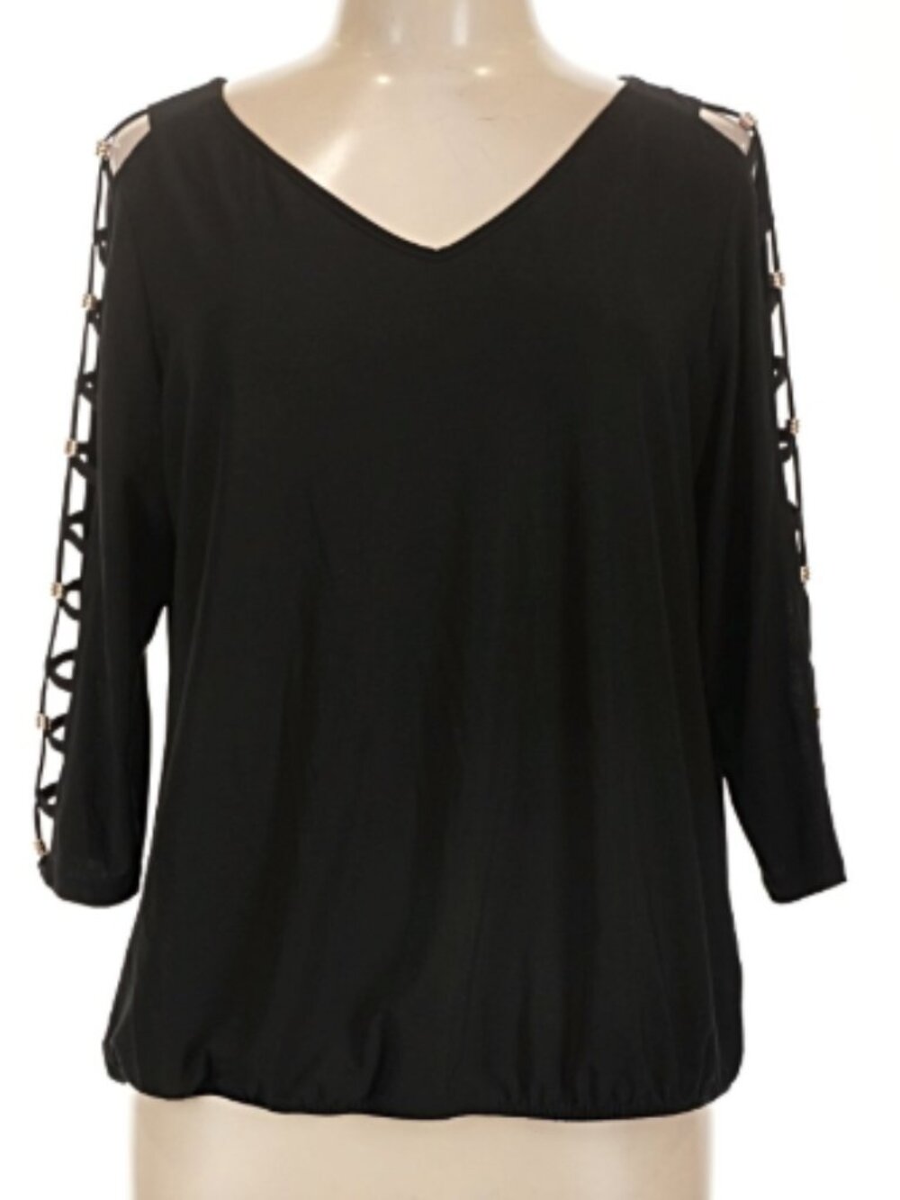 Perseption Concept Black 3/4 Cutout Sleeve Blouse Size Large